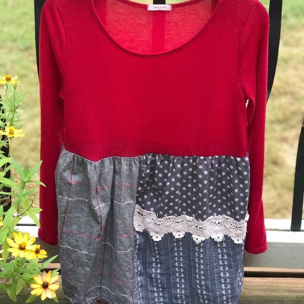 12PM MON AMI Boho Mixed Media Patchwork Mini Dress